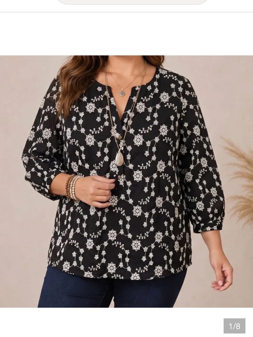J. Jill Black Floral Split-Neck Tunic
